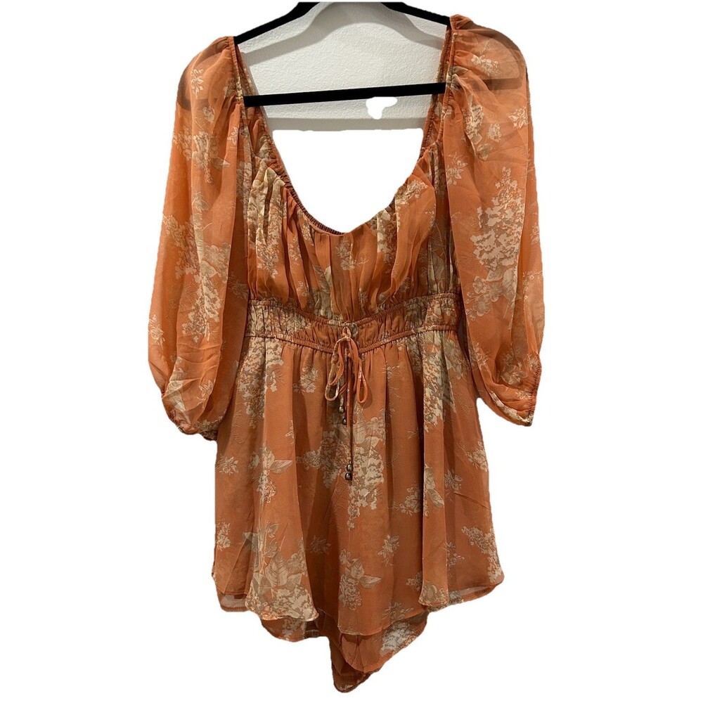 Saints And Secrets Womens M Boho Romper Floral Print  3/4 Balloon Sleeves NWT